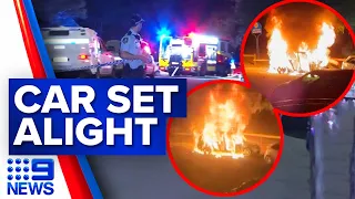 Allegedly stolen car set alight in Canterbury, Sydney | 9 News Australia