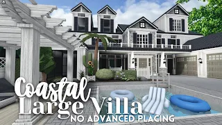 [ bloxburg ] 💙 no advanced placing build large coastal villa - 76k! ꒰ exterior build ꒱