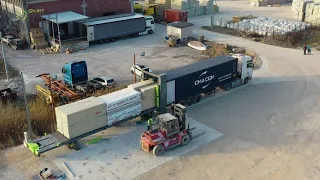 Automatic container, truck loading with Timber / Загрузка пиломатериала в контейнера