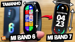 DESCOBRI O TAMANHO DA MI BAND 7 EM COMPARAÇÃO A MI BAND 6