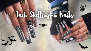 Jack Skellington Press On Nails 🕷️✨ | DIY Nail Cartoon Sheet 🤯😍🙌🏽 | Halloween Nail Design 💅🏽👻🎃