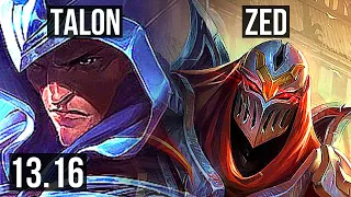 TALON vs ZED (MID) | 12/1/7, 7 solo kills, Legendary, 900K mastery, 300+ games | KR Diamond | 13.16