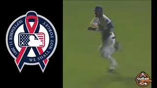 Sammy Sosa runs with the USA Flag (2001) and runs with the Flag after hitting a Home Run