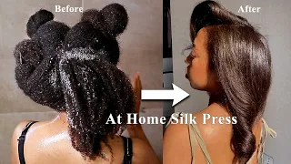 HOW TO: SILK PRESS YOUR NATURAL HAIR AT HOME | FROM CURLY TO SILKY STRAIGHT