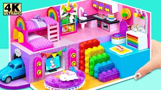 Build Pink House with Bunk Bed, Kitchen, Bathroom for Unicorn from Clay ❤️ DIY Miniature House