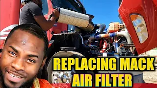 HOW TO REPLACE AIR FILTER ON MACK PINNACLE SEMI TRUCK.