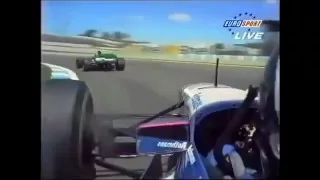 Pierluigi Martini holding Damon Hill up, 1995 Spanish GP Qualifying