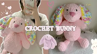 Crochet Chunky Bunny☁️ | Rabbit Amigurumi 💕Móc thỏ tai dài bằng len nhung đũa siêu đáng yêu