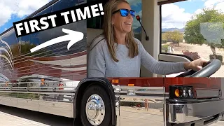 HEATHER DRIVES A PREVOST ON CITY STREETS