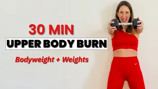 30 Min Upper Body HIIT & Strength, Bodyweight & Dumbbells , Home workout