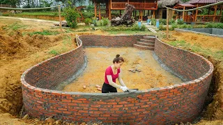 Alone Building Swimming Pool With Brick And Cement For Hot Summer | My Farm / Đào