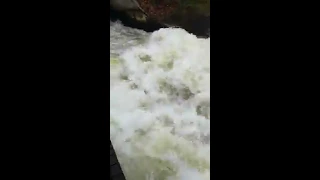 Incredible water discharge on the Brda river. Bydgoszcz. Poland