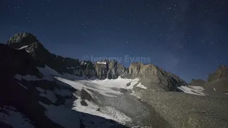 Moonlight Rising on the Palisade Glacier and Mount Sill with Mars Setting. UHD