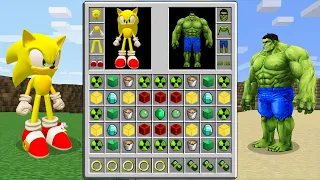 REALISTIC HULK vs SUPER SONIC Inventory Shop! MINECRAFT SUPERHERO INVENTORY CHALLENGE Animation!