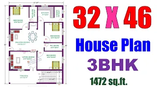 32 X 46 feet House Plan | घर का नक्शा 32 फ़ीट X 46 फ़ीट | Ghar ka Naksha