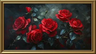 Vintage Red Roses Painting | Frame TV Art Screensaver for TV Wallpaper