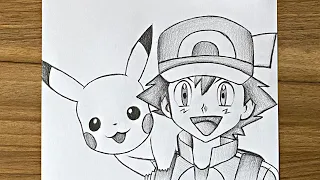 How to draw Ash and Pikachu - Step by step || Beginners drawing tutorials step by step || Art videos