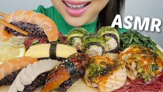 BLACK Rice SUSHI ASMR *Assorted Nigiri, Salmon Shooter and Caterpillar Roll No Talking Eating Sound