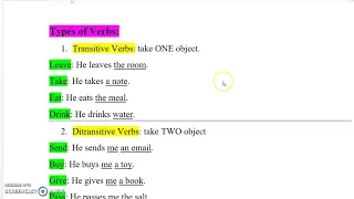 Types of Verbs: transitive, intransitive, ditransitive