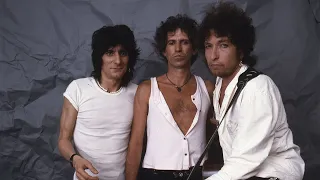 Dylan, Richards and Wood talking about Mick Taylor before Live Aid