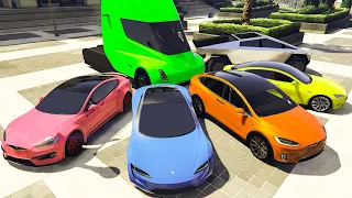 GTA 5 ✪ Stealing Luxury TESLA Cars with Franklin ✪ (Real Life Cars #37)