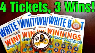 4 Tickets, 3 Wins! | Pa Lottery | White Hot Winnings | Top Prize $250,000