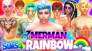 🌈BEAUTIFUL RAINBOW MERMEN!🧜‍♀️ - Sims 4 CAS Challenge!