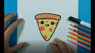 Como dibujar una pizza kawaii paso a paso | How to draw a kawaii pizza