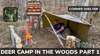 Solo Overnight Building a Deer Camp in The Woods and Smoked Meat and Potatoes