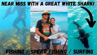 Exploring Cape Arid Esperance / Near miss with a GREAT WHITE SHARK / Beach camp Surf Fishing Diving