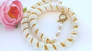 Pearl necklace/Pearl Harness/Beaded HARNESS/Spiral Harness/Жемчужный жгут/Жгут из бисера