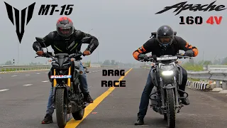 TVS Apache 160 4V vs Yamaha MT15 2.0 Drag Race