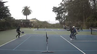Pickleball rally on a cold day