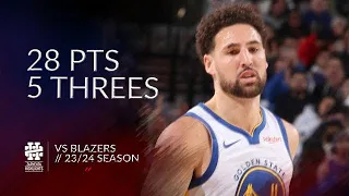 Klay Thompson 28 pts 5 threes vs Blazers 23/24 season