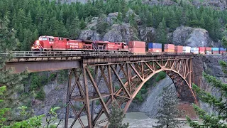 Canadian Railroads In The Canyon At Cisco Bridges, 8 Trains And Directional Meet Over Both Bridges