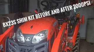 Kubota Bx23s before and after shim kit install 2000psi!