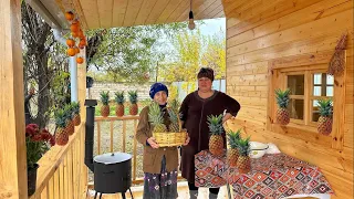 a Little Wood House in Azerbaijan Village | Making Pineapple 🍍 jam and Duck Recipe.