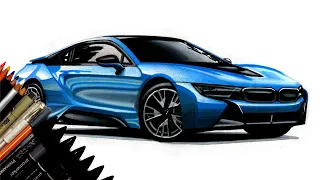 Realistic Car Drawing - BMW i8 - Time Lapse - Drawing Ideas