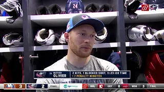 Mathieu Olivier breaks down his fight with Anders Lee | BLUE JACKETS-ISLANDERS POSTGAME