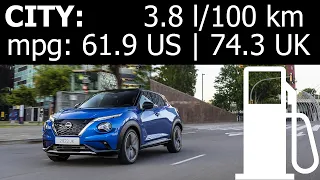 Nissan Juke Hybrid 143: CITY fuel consumption economy real-life test mpg l/100 km urban traffic jam