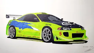 Realistic drawing Mitsubishi Eclipse from Fast and Furious