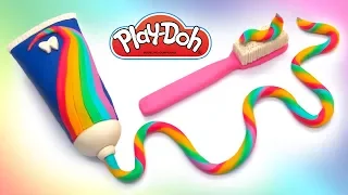 Rainbow Toothpaste & Tothbrush . Play Doh DIY Videos. How to Make Play Doh Creations Crafts.