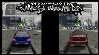 Mitsubishi Lancer Evolution VIII VS Mitsubishi Lancer Evolution IX (NFS Most Wanted Drag Race)