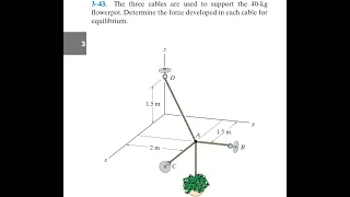 Statics 3.43 - The 3 cables are used to support the flowerpot. Determine the force in each cable.