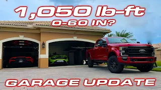 HUGE GARAGE UPDATE and FIRST performance testing of our Ford F350 Turbo Diesel Truck, 0-60, 1/4 Mile