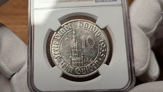 Wolne Miasto Gdańsk / Danzig. 10 Guldenów 1935 Ratusz NGC MS62 – RZADKIE | Niemczyk  Aukcja 43