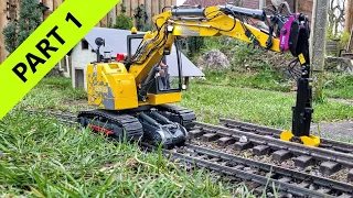 Rail ballast replacement, RC rail excavator CASE CX85 AMT Group, Scania Truck, Ausa Dumper. Part 1