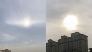 Incredible 'two suns' phenomenon spotted over N China city