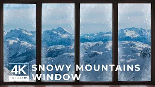 4K Snowy Mountains window view - Relaxing, Calming, Ambience