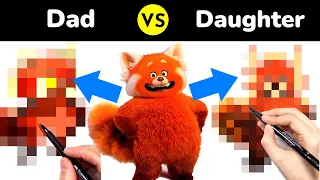 DAD vs DAUGHTER (5) Draw Off | Draw Turning Red #shorts #turningred #drawing #dadvsdaughter